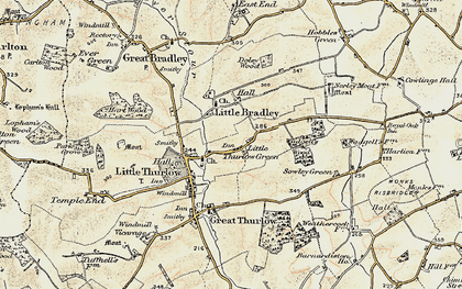 Old map of Little Thurlow Green in 1899-1901