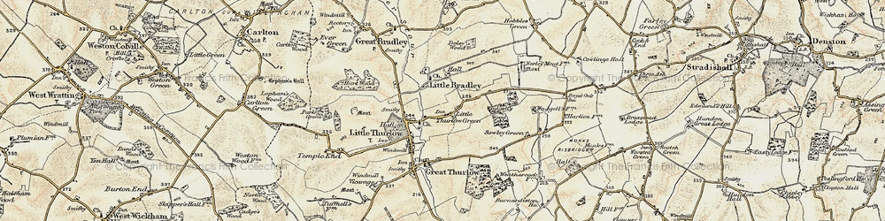 Old map of Little Thurlow Green in 1899-1901