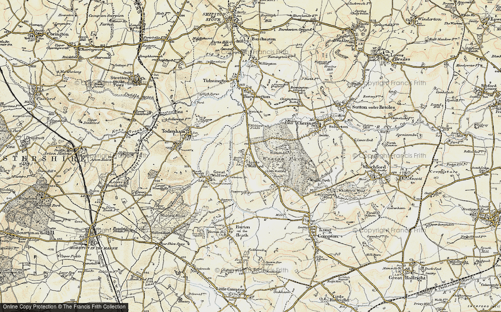 Old Map of Historic Map covering Wolford Fields in 1899-1901