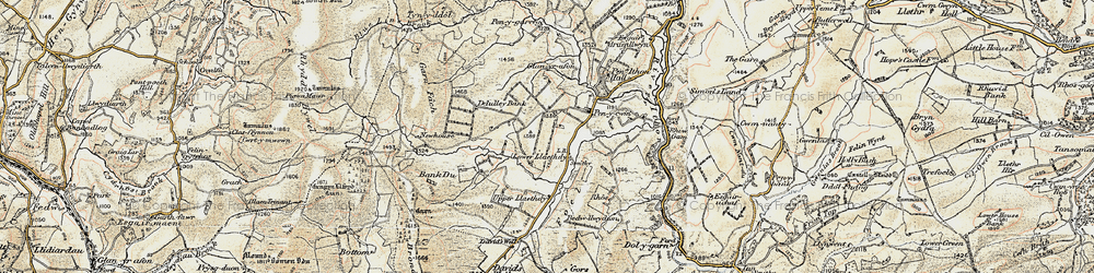 Old map of Llaithddu in 1901-1903