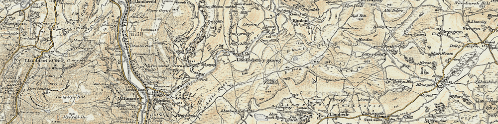 Old map of Llanbadarn-y-garreg in 1900-1902