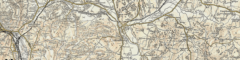 Old map of Llanbadoc in 1899-1900