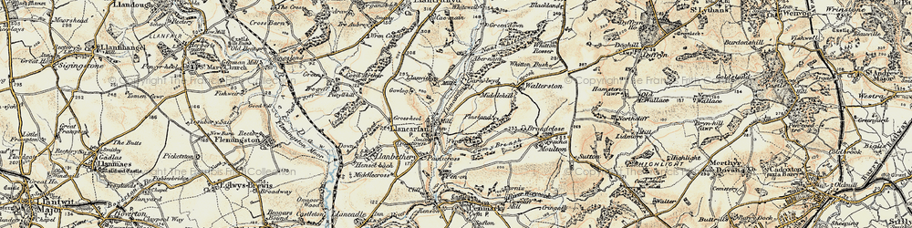 Old map of Llancarfan in 1899-1900