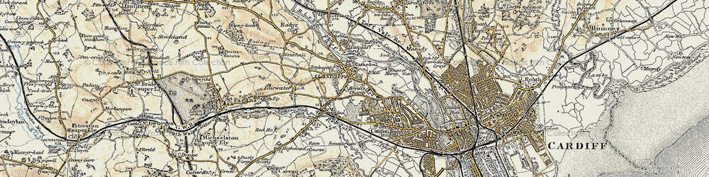 Old map of Llandaff in 1899-1900