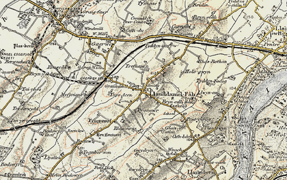 Old map of Bryncelli Ddu in 1903-1910