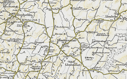 Old map of Llanddeusant in 1903-1910