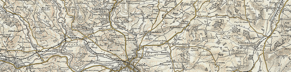 Old map of Llanddew in 1900-1901
