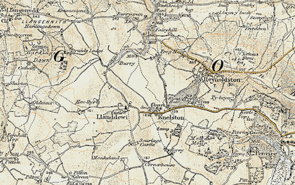 Old map of Llanddewi in 1900-1901