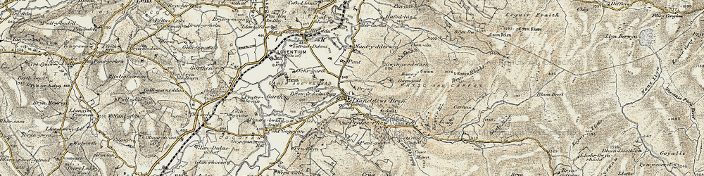 Old map of Afon Brefi in 1901-1903