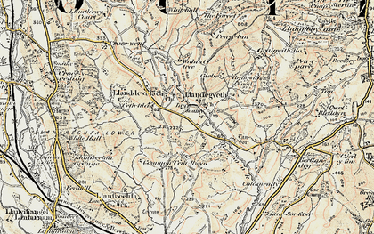Old map of Llanddewi Fach in 1899-1900