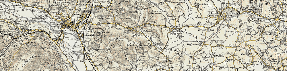 Old map of Llanddewi Rhydderch in 1899-1900