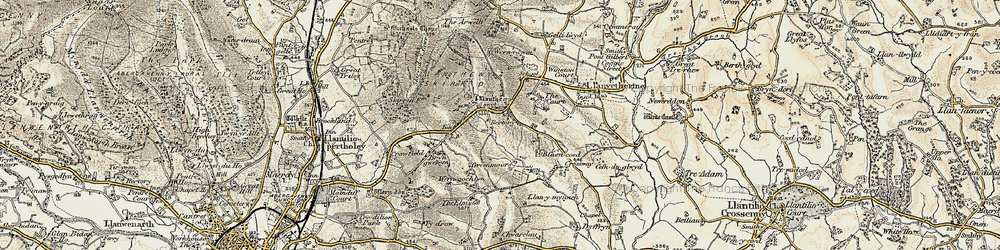 Old map of Llanddewi Skirrid in 1899-1900