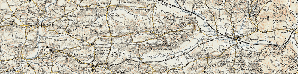 Old map of Llanddewi Velfrey in 1901
