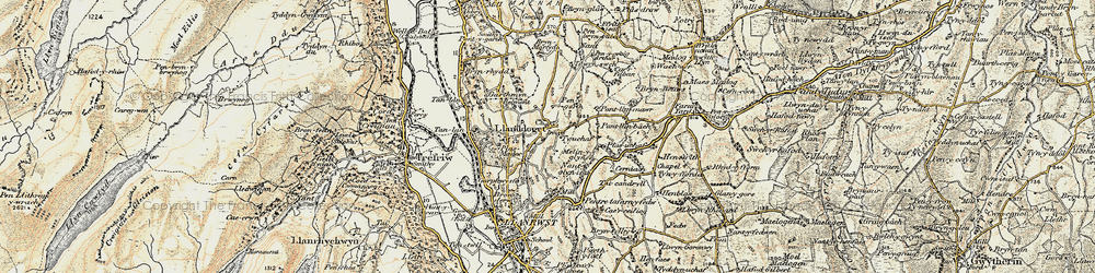 Old map of Llanddoged in 1902-1903