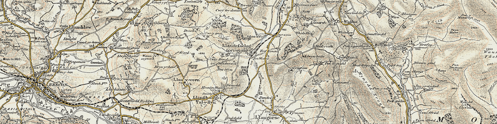 Old map of Llandefaelog-tre'r-graig in 1900-1901