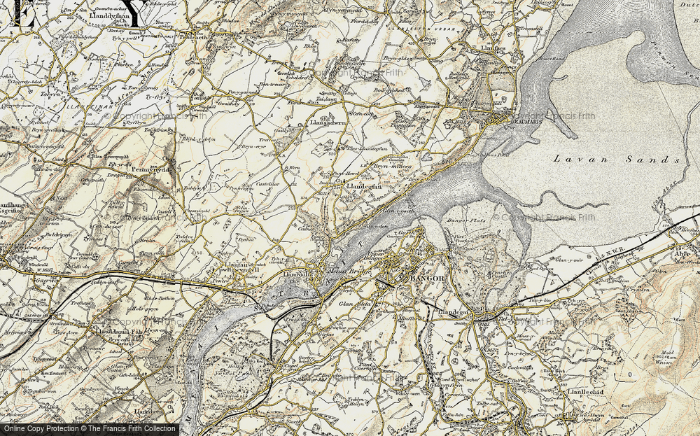 Old Map of Historic Map covering Ynys Gaint in 1903-1910