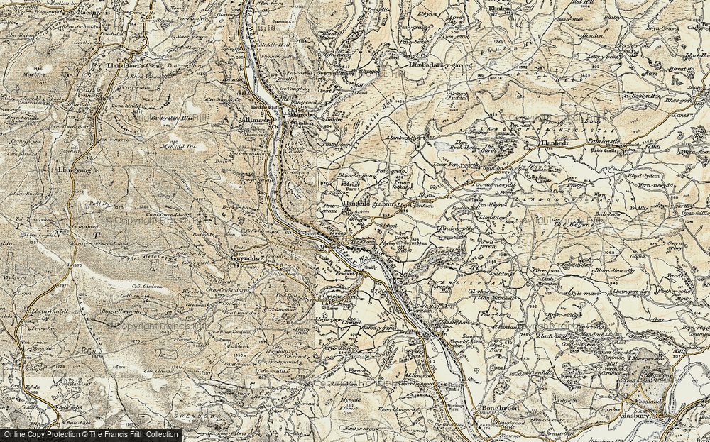 Old Map of Historic Map covering Blaen Henllan in 1900-1902