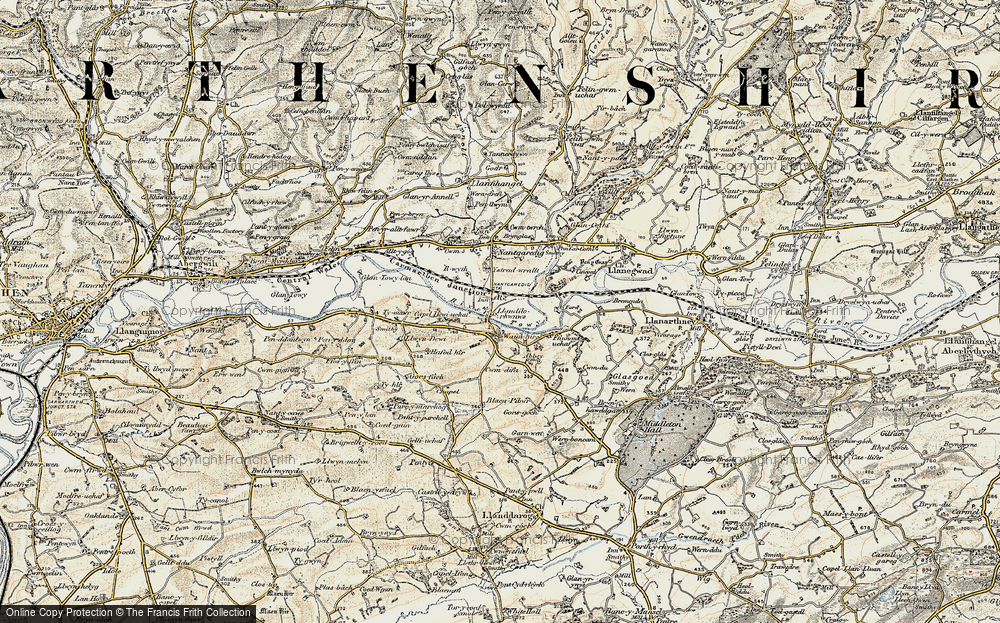 Old Map of Historic Map covering Blaenpibwr in 1901