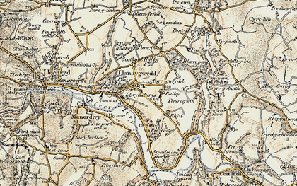 Old map of Llandygwydd in 1901