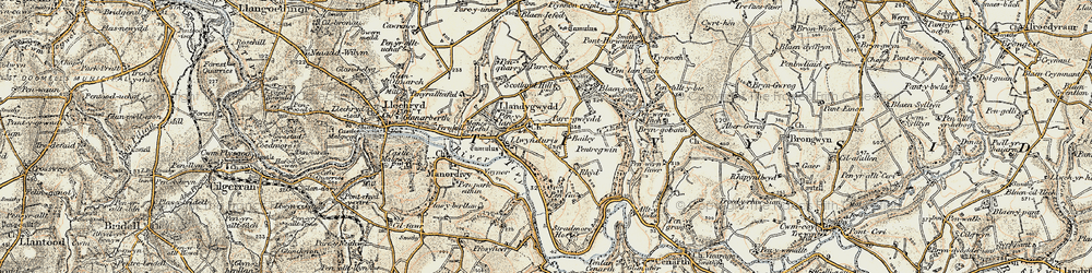 Old map of Llandygwydd in 1901
