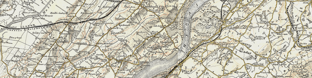 Old map of Afon Braint in 1903-1910