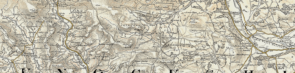 Old map of Llaneglwys in 1900-1902