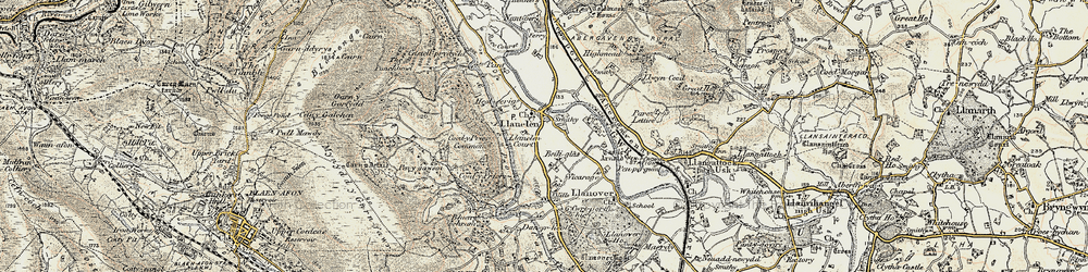 Old map of Llanellen in 1899-1900