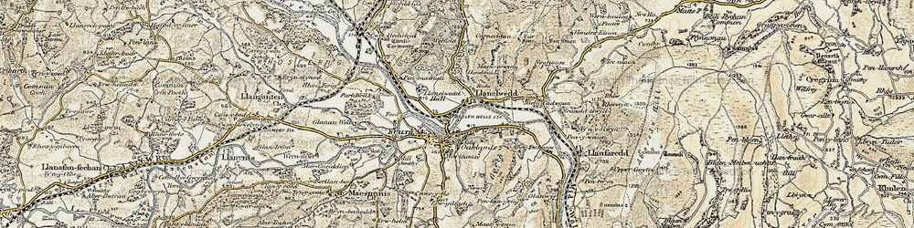 Old map of Llanelwedd in 1900-1902