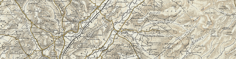 Old map of Llanfair Clydogau in 1901-1902