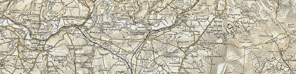 Old map of Llanfihangel-ar-arth in 1901