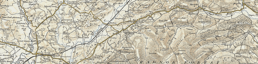 Old map of Llanfihangel Rhydithon in 1901-1903