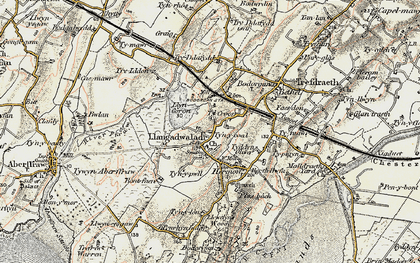 Old map of Llangadwaladr in 1903-1910