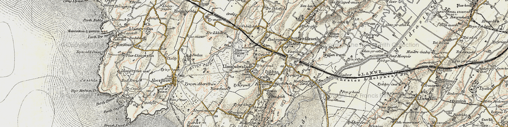 Old map of Llangadwaladr in 1903-1910