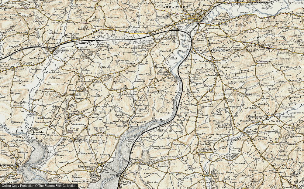 Old Map of Historic Map covering Ystradwalter in 1901