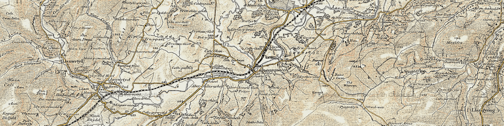 Old map of Llangammarch Wells in 1900-1902
