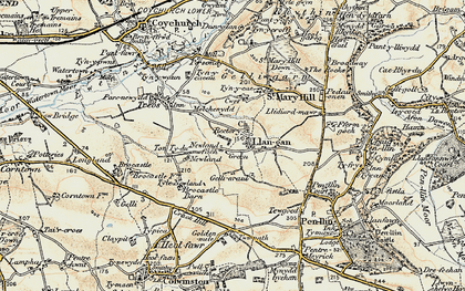 Old map of Llangan in 1899-1900
