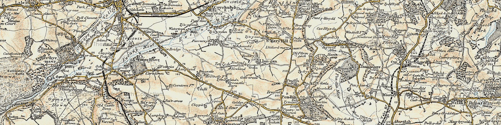 Old map of Llangan in 1899-1900