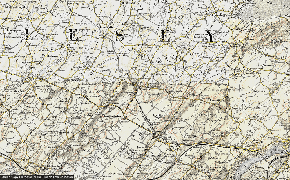 Old Map of Historic Map covering Bryngwallan in 1903-1910