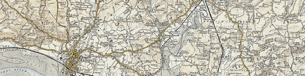 Old map of Llangennech in 1900-1901