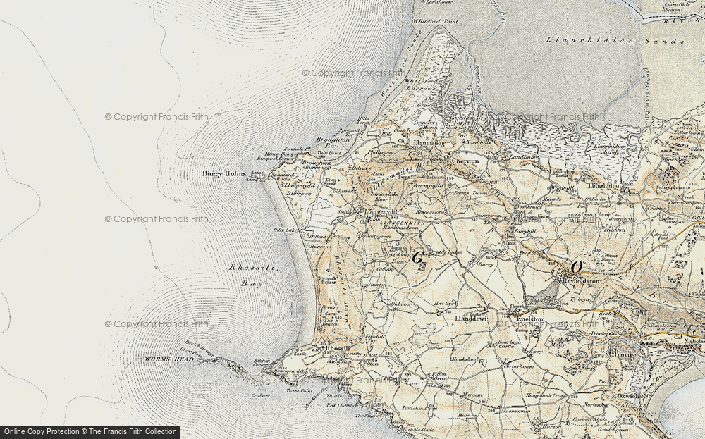 Old Map of Historic Map covering Llanmadoc Hill in 1900-1901