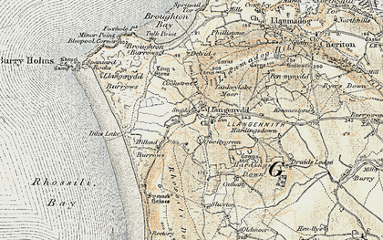 Old map of Llangennith in 1900-1901