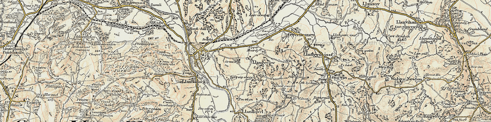 Old map of Llangeview in 1899-1900