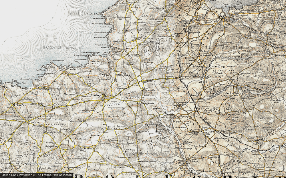 Old Map of Historic Map covering Llangloffan Cross in 1901-1912