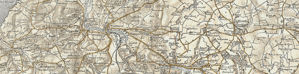 Old map of Llangoedmor in 1901