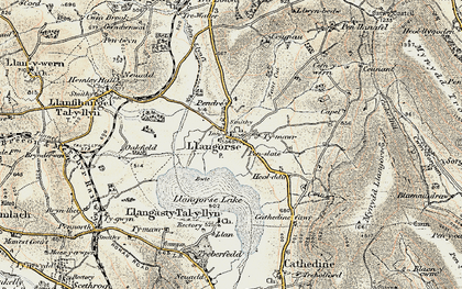Old map of Llangors in 1900-1901