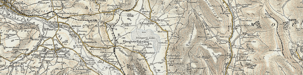 Old map of Llangorse Lake in 1900-1901