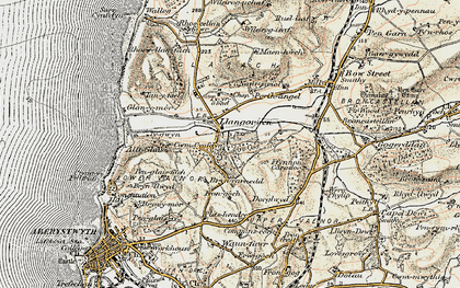 Old map of Llangorwen in 1901-1903