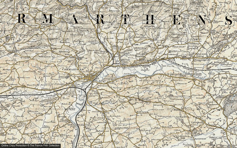 Old Map of Llangunnor, 1901 in 1901