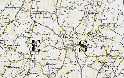 Old map of Llangwyllog in 1903-1910