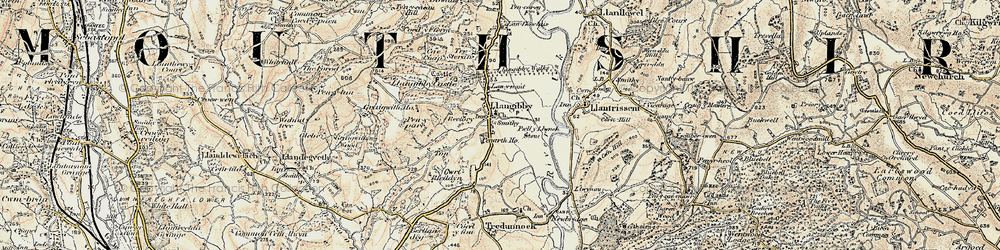 Old map of Llangybi in 1899-1900